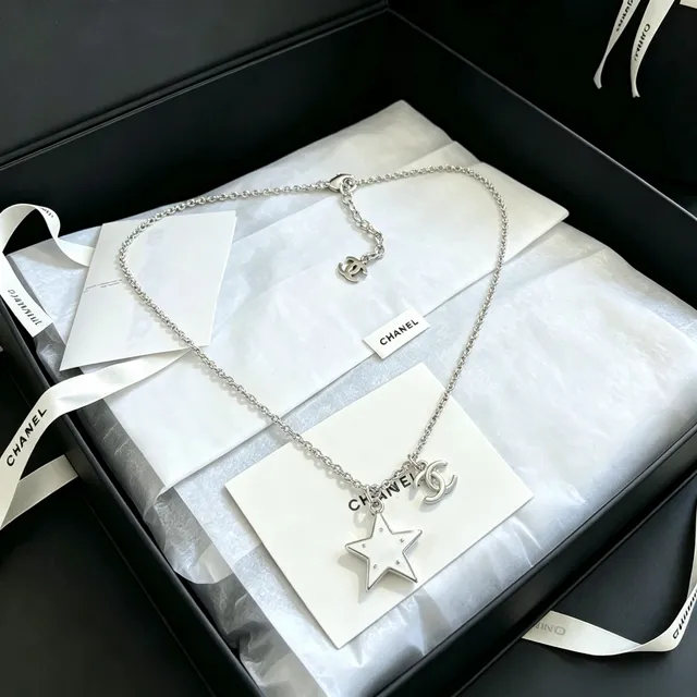 Chanel Star and CC pendentif Silver White Chain Dual-Charm Necklace 7