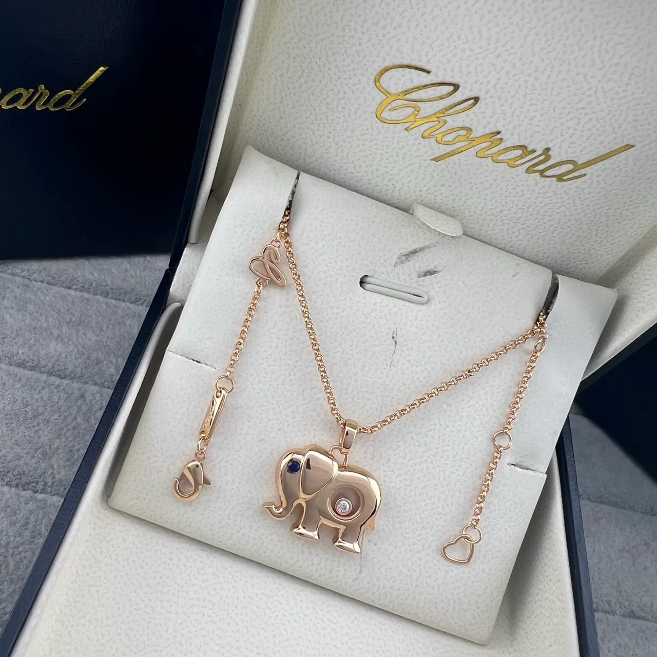Chopard Happy Elephant فضة ذهب أشكال طافر ماس عنصر قلادة 5