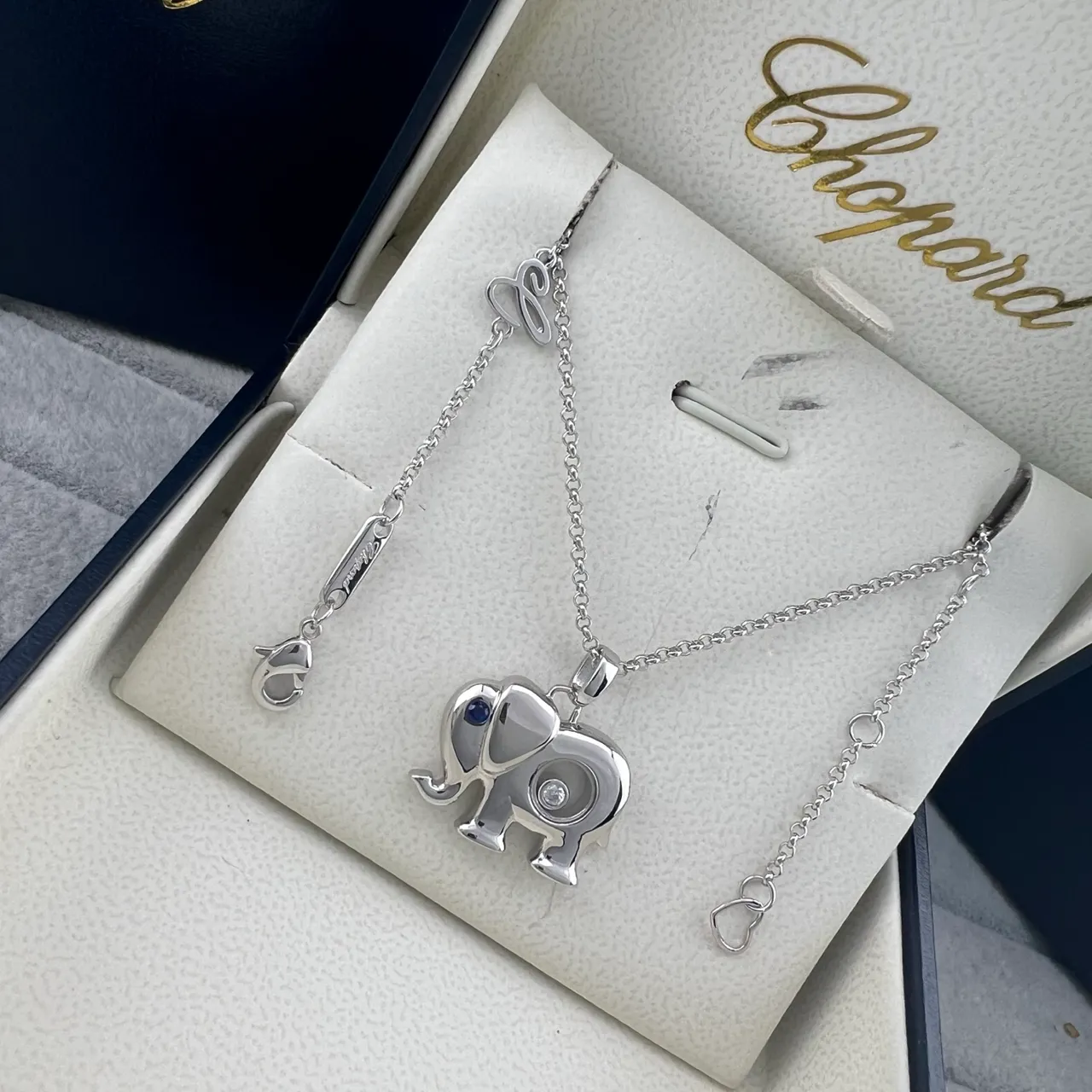 Chopard Happy Elephant فضة ذهب أشكال طافر ماس عنصر قلادة 6