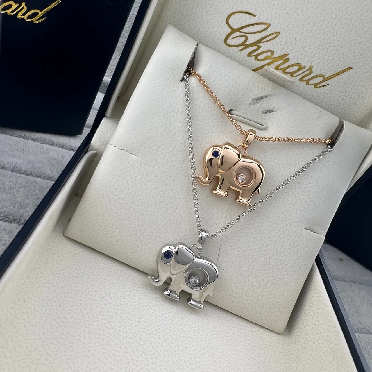 Chopard Happy Elephant فضة ذهب أشكال طافر ماس عنصر قلادة 8