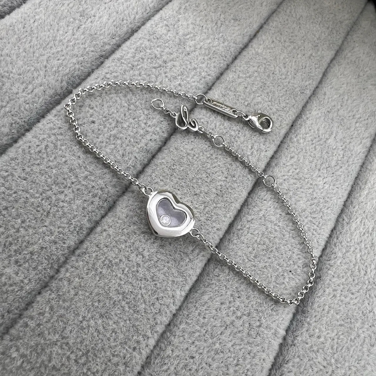 Chopard 快乐心金银心形镂空吊坠浮动钻石手链 4
