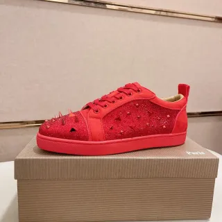 Christian Louboutin Spiked Crystal-Embellished Red Sneaker