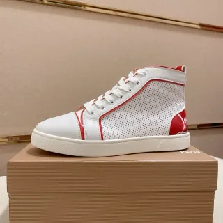 Christian Louboutin baskets lifestyle en cuir perforé blanc et rouge montantes