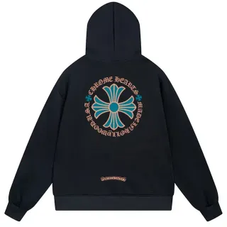 Chrome Hearts Black Blue Oversized Fit Graphic-Back Hoodie