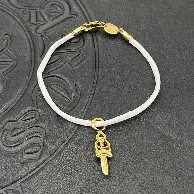 Chrome Hearts Cross and Sword Cord Bracelet 红黑 编织 金色五金手链 5