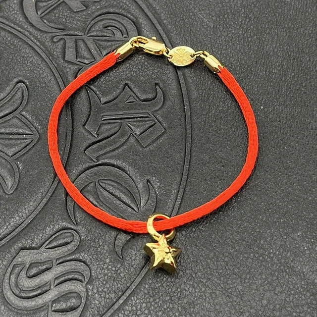 Chrome Hearts Cross and Sword Cord Bracelet 红黑 编织 金色五金手链 6