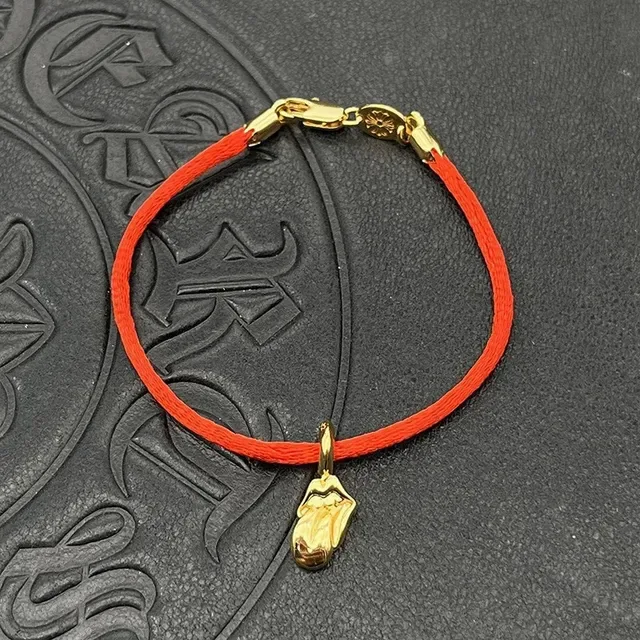 Chrome Hearts Cross and Sword Cord Bracelet 红黑 编织 金色五金手链 7