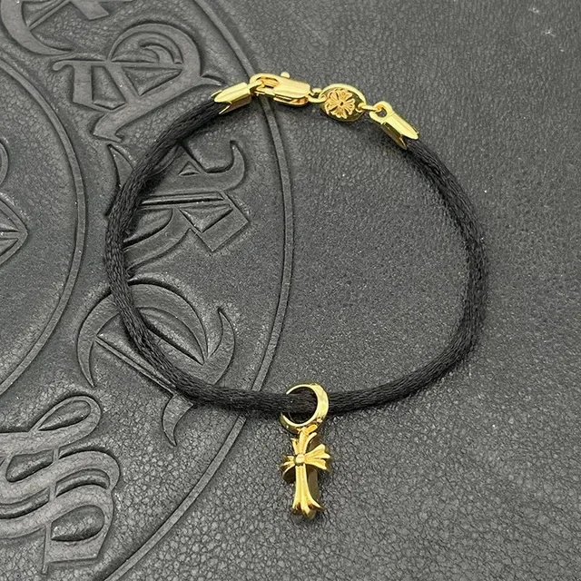 Chrome Hearts Cross and Sword Cord Bracelet 红黑 编织 金色五金手链 8