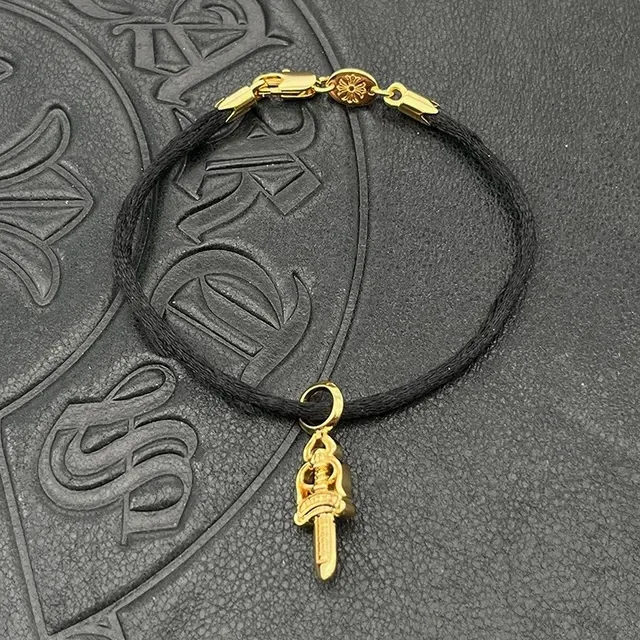 Chrome Hearts Cross and Sword Cord Bracelet 红黑 编织 金色五金手链 9