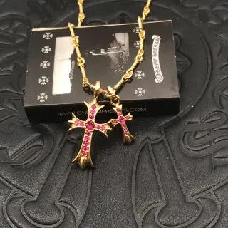 Chrome Hearts क्रॉस सुनहरी गुलाबी मुड़ी रस्सी श्रृंखला दोहरी लटकन माला