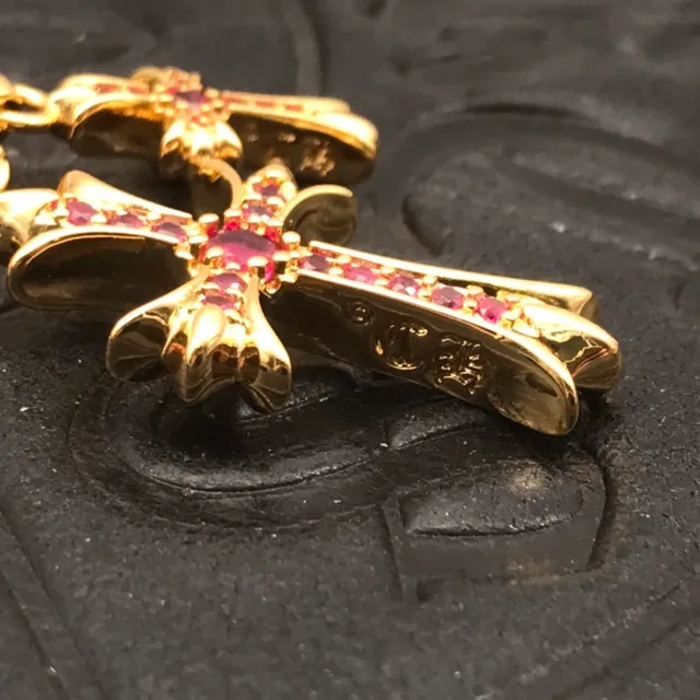 Chrome Hearts क्रॉस सुनहरी गुलाबी मुड़ी रस्सी श्रृंखला दोहरी लटकन माला 7