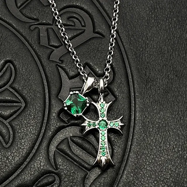 Chrome Hearts Cross Pendant Silver Black Gothic Pavé-Set Crystals Necklace 5