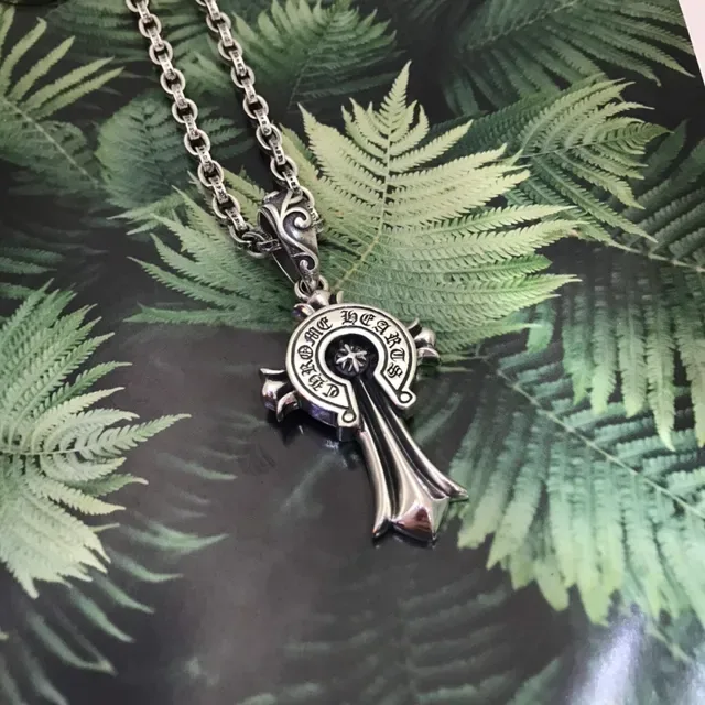 Chrome Hearts Cross Silver Black Gothic Pendant Engraved Branding Necklace 3