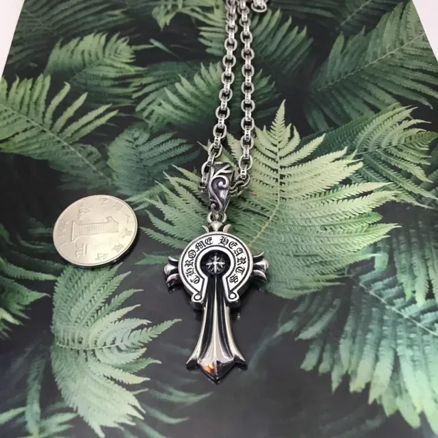 Chrome Hearts Cross Silver Black Gothic Pendant Engraved Branding Necklace 4