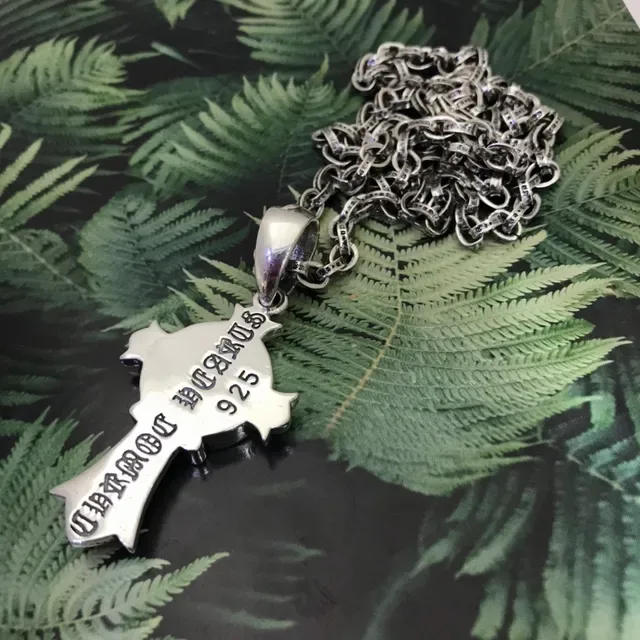 Chrome Hearts Cross Silver Black Gothic Pendant Engraved Branding Necklace 5