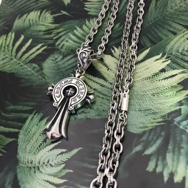 Chrome Hearts Cross Silver Black Gothic Pendant Engraved Branding Necklace 6