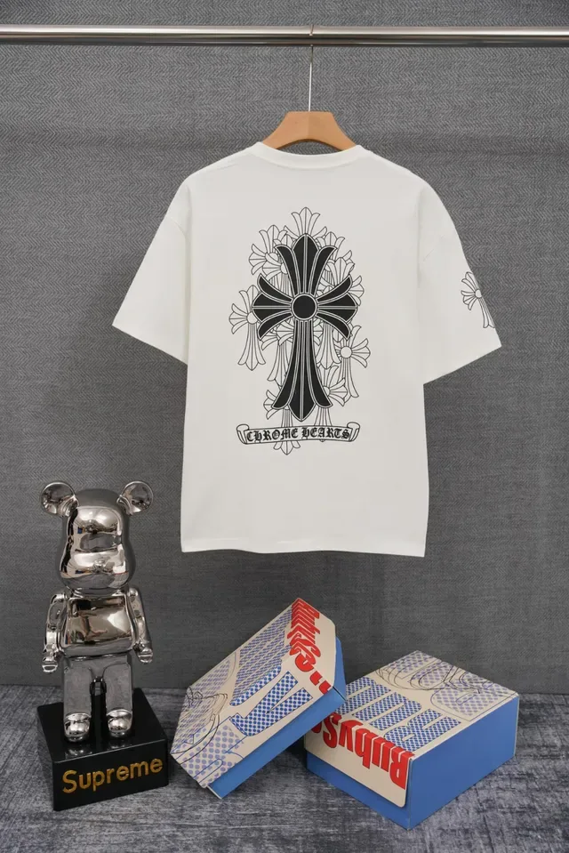 Chrome Hearts এমব্রয়ডারি লোগো অফ-হোয়াইট টি-শার্ট 4