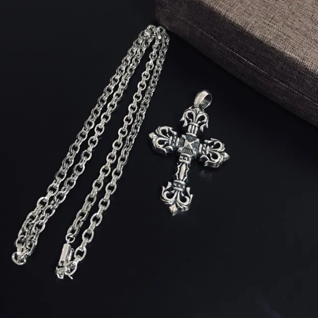 Chrome Hearts फ्लियर डी लिस क्रॉस चांदी का हार 4