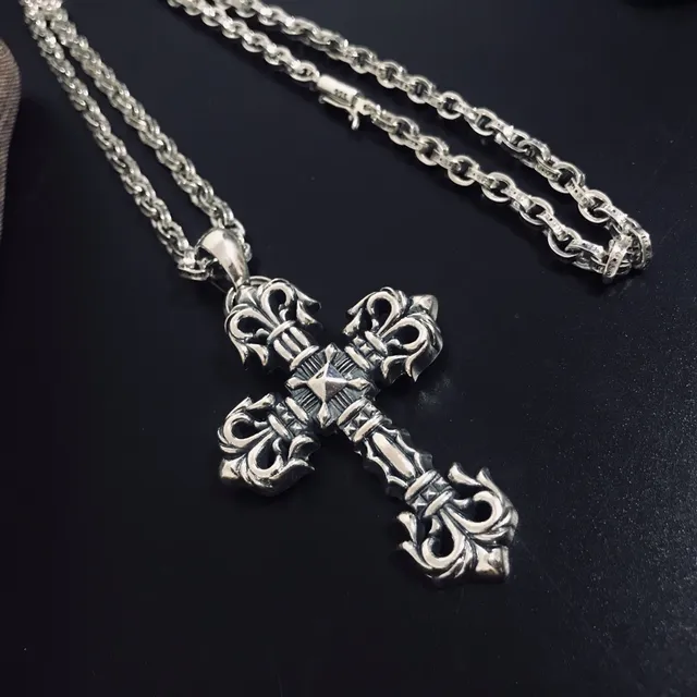 Chrome Hearts फ्लियर डी लिस क्रॉस चांदी का हार 6