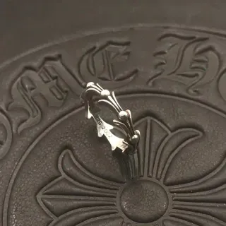 Chrome Hearts Gothic Leaf Ring Silver Black Ornamental Ring