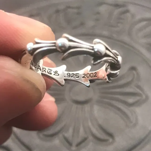 Chrome Hearts Gothic Leaf Ring Silver Black Ornamental Ring 2