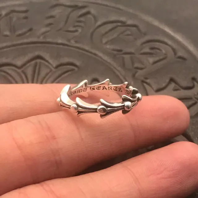 Chrome Hearts Gothic Leaf Ring Silver Black Ornamental Ring 3