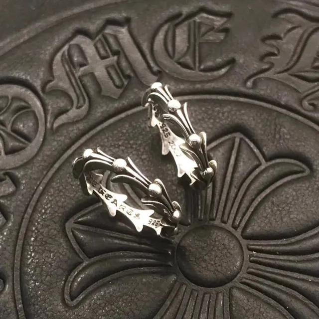 Chrome Hearts Gothic Leaf Ring Silver Black Ornamental Ring 6