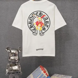 Chrome Hearts ग्राफिक खरगोश सर्कल लोगो सफेद टी-शर्ट