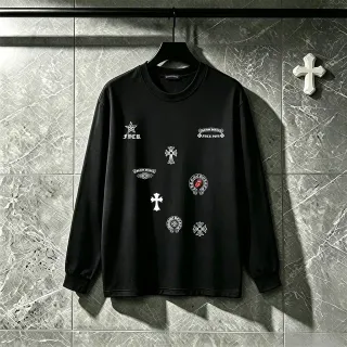 Chrome Hearts Multi-Logo Embroidered Black Crewneck Sweater — catalogue photo via WWTop Yupoo