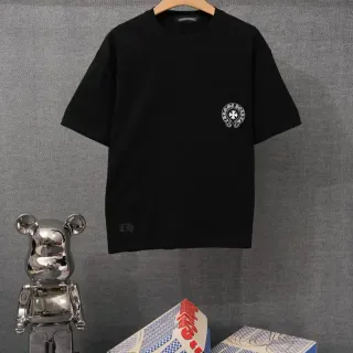 Chrome Hearts काली कढ़ाई लोगो पॉकेट टी-शर्ट