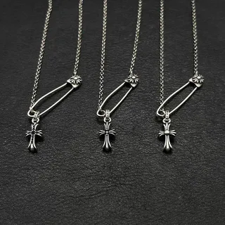 Chrome Hearts Safety Pin Cross Silver Necklace