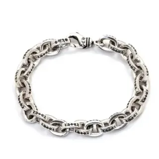 Chrome Hearts चाँदी काला भारी कर्व-लिंक नक्काशी क्रॉस और हार्ट मोटिफ्स ब्रेसलेट