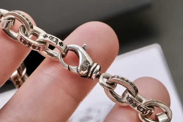 Chrome Hearts Silver Black Heavy Curb-Link Engraved Cross And Heart Motifs Bracelet 4