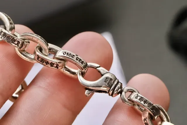 Chrome Hearts Silver Black Heavy Curb-Link Engraved Cross And Heart Motifs Bracelet 5