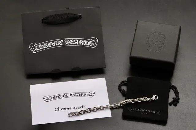 Chrome Hearts Silver Black Heavy Curb-Link Engraved Cross And Heart Motifs Bracelet 8