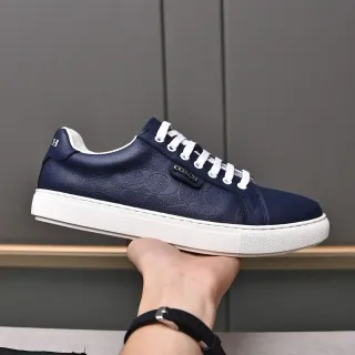 Coach Navy Embossed Signature Leather Low-Top Sneakers