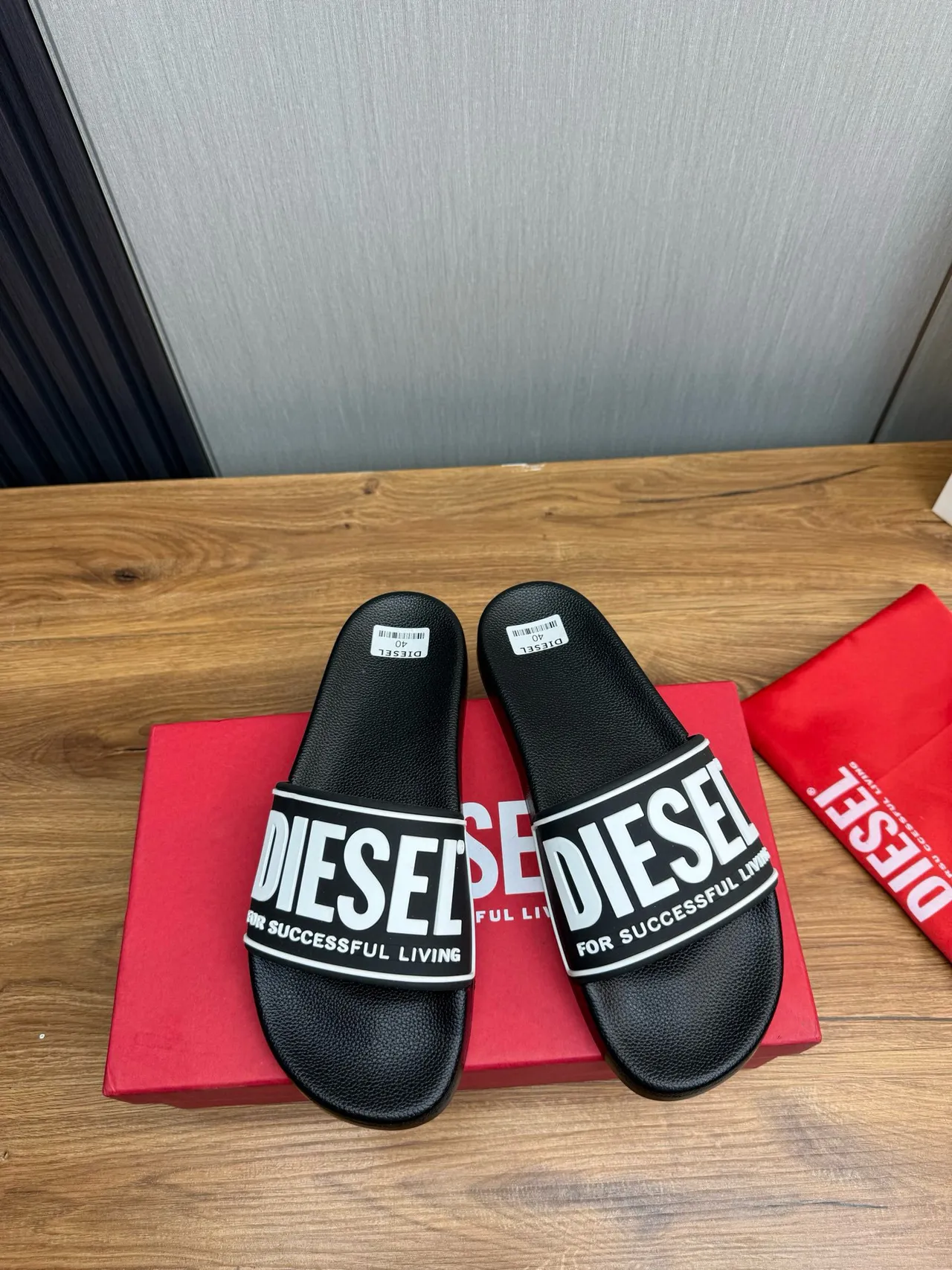 Diesel Successful Living Logo Strap Black Slippers 2