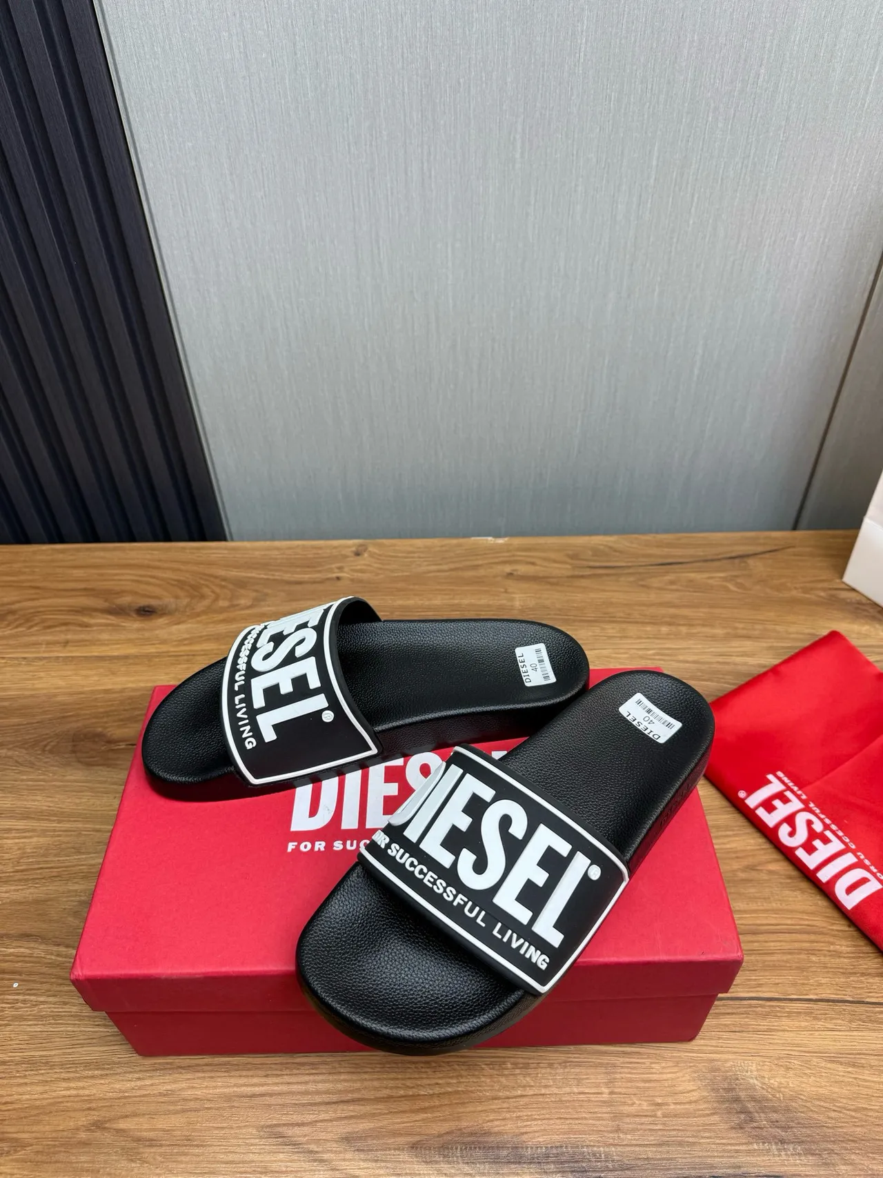Diesel Successful Living Logo Strap Black Slippers 3
