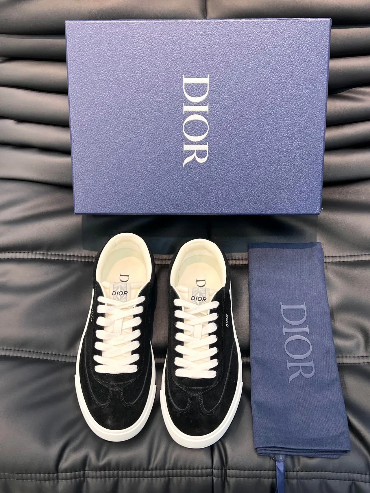 Dior B22 Black White Suede Upper Laces Lifestyle Sneakers 3