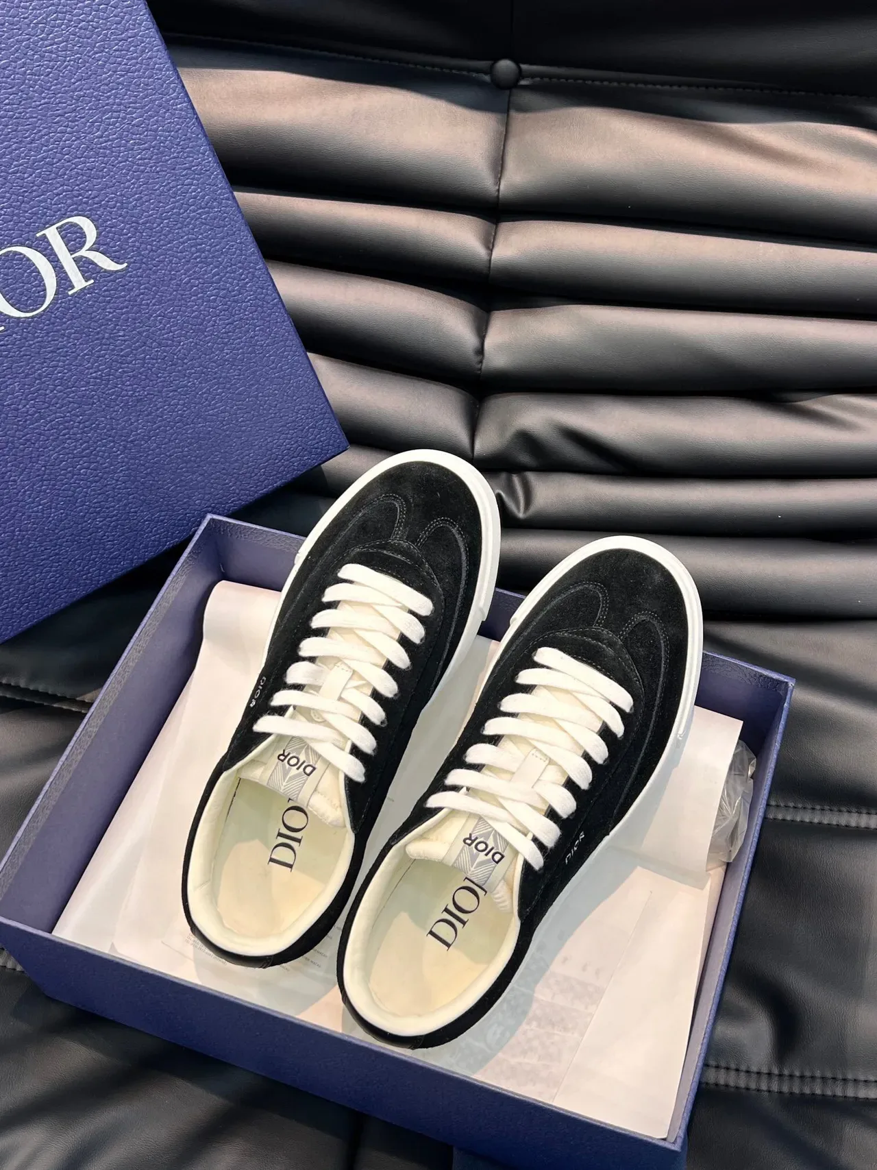 Dior B22 Black White Suede Upper Laces Lifestyle Sneakers 4