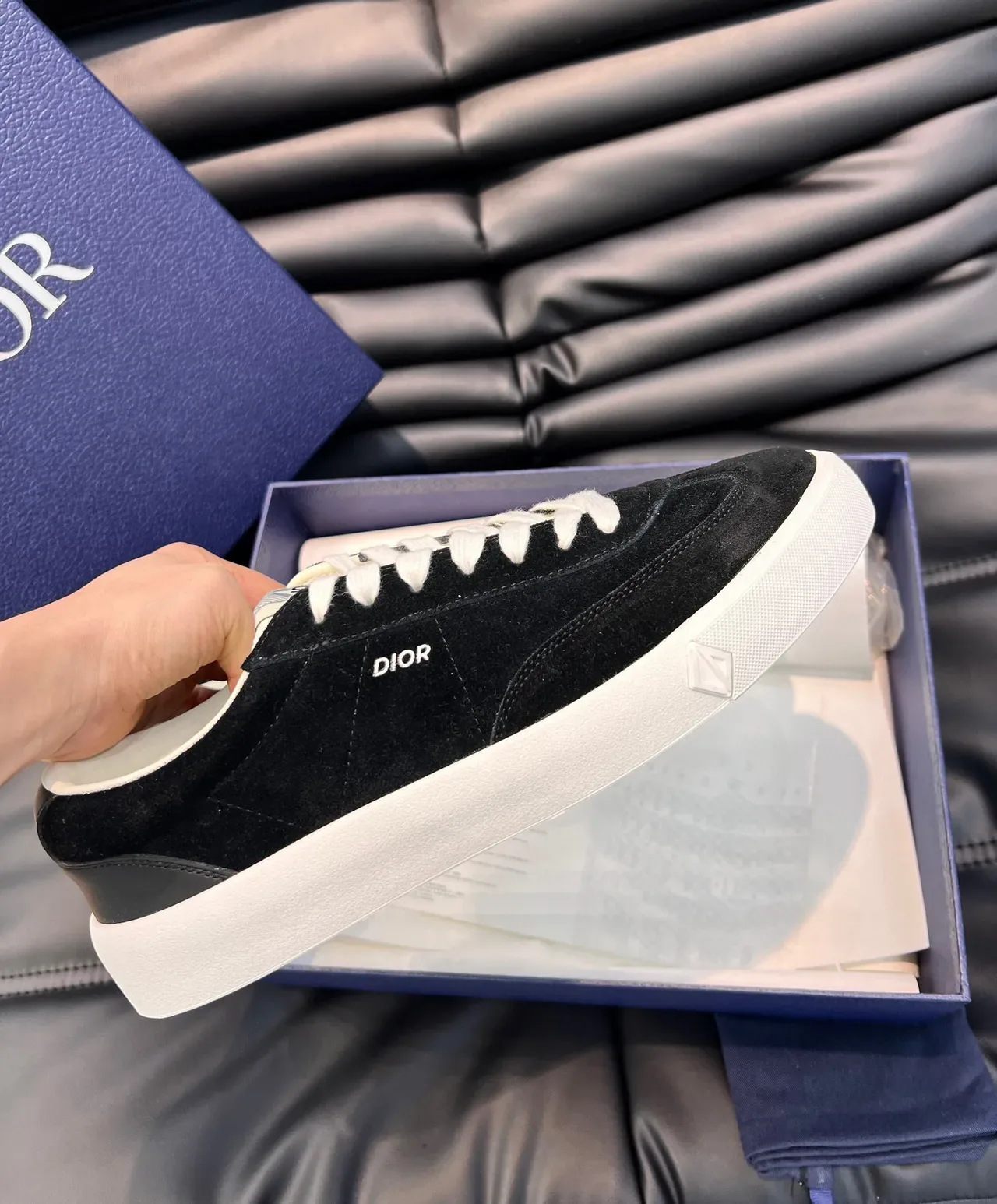 Dior B22 Black White Suede Upper Laces Lifestyle Sneakers 5