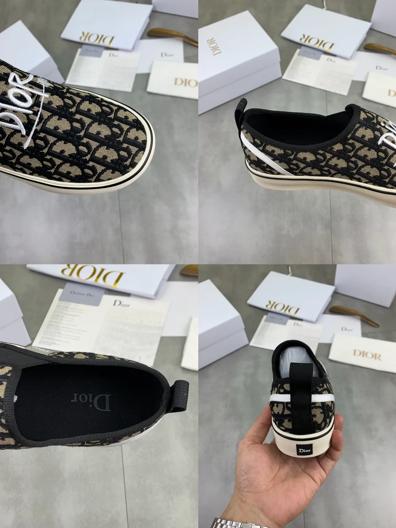Dior B23 بيج أسود مونوجرام قماش تطريز سكريبت لوفر 2