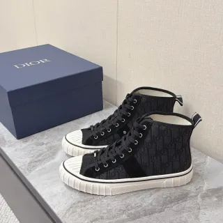 Dior B23 Black Monogrammed Canvas High-Top Lifestyle Sneakers