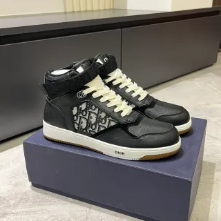 Dior B23 黑色 斜纹提花 高帮生活休闲鞋