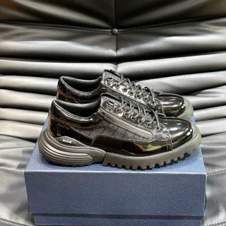 Dior B23 Sneakers chunky noires en cuir patent et jacquard oblique
