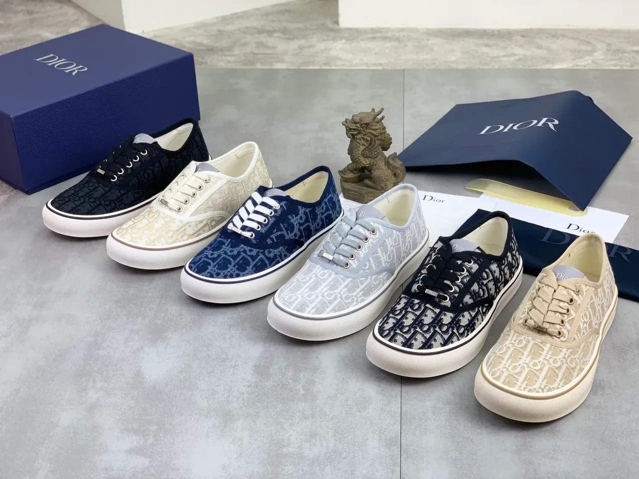 Dior B23 Marron Beige Oblique Monogram Jacquard Toile Sneakers Lifestyle Lacets Basses 2
