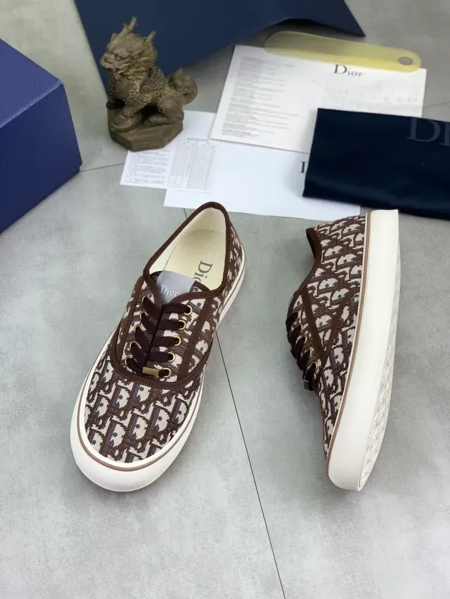 Dior B23 Marron Beige Oblique Monogram Jacquard Toile Sneakers Lifestyle Lacets Basses 6