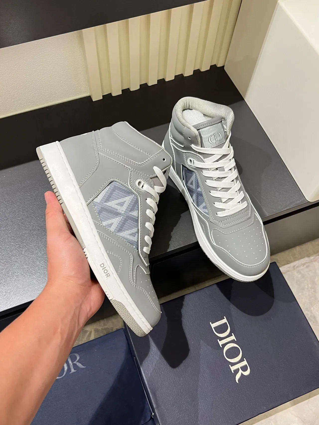 Dior B23 Gray Oblique Jacquard High-Top Lifestyle Sneakers 6