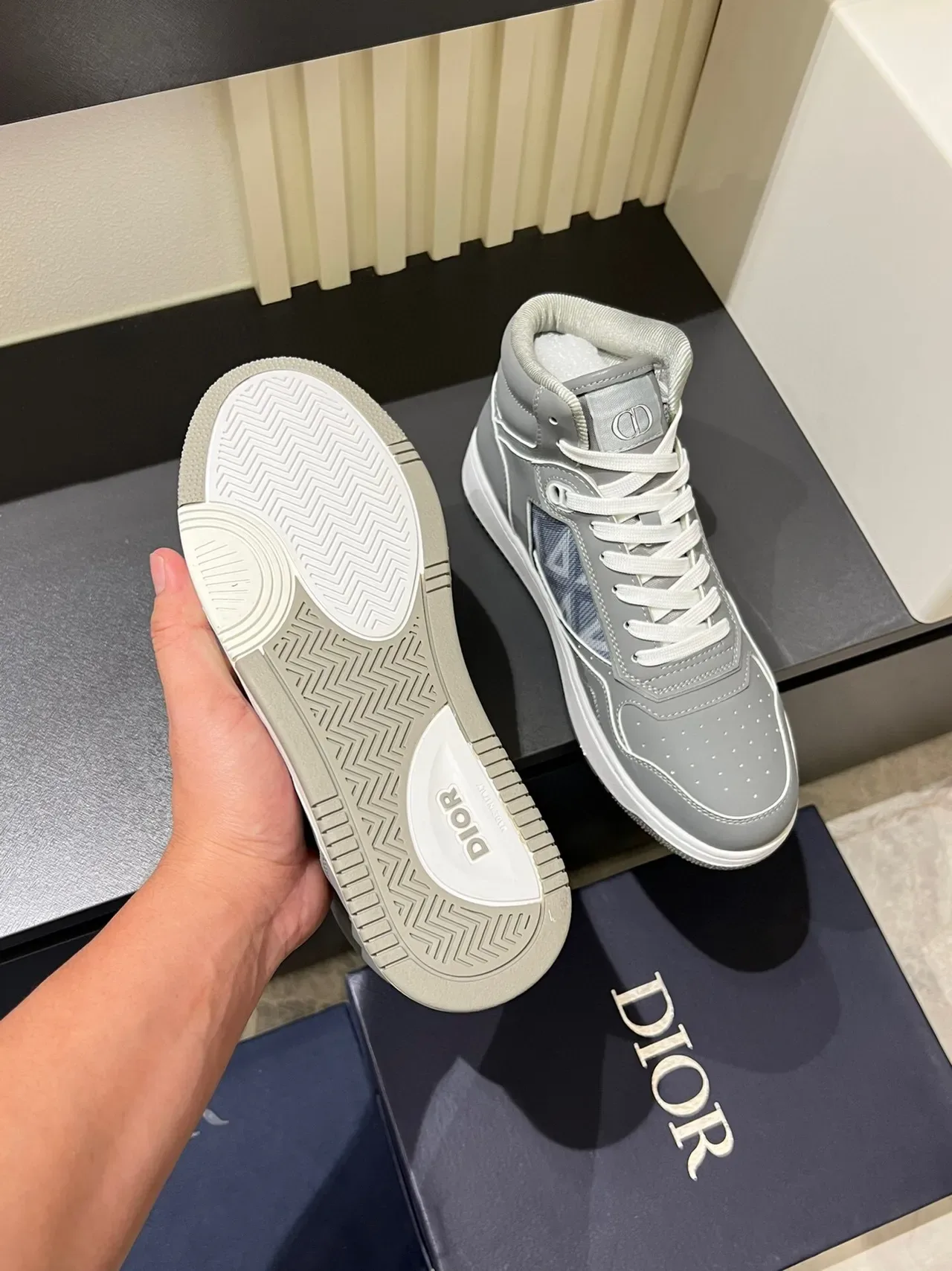 Dior B23 Gray Oblique Jacquard High-Top Lifestyle Sneakers 7