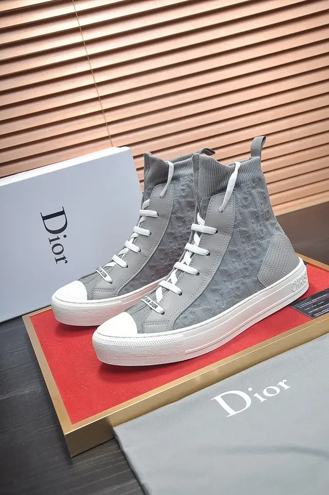 Dior B23 رمادي حذاء رياضي أسلوب حياة بارتفاع مرتفع بتصميم جوارب من الخيوط 4